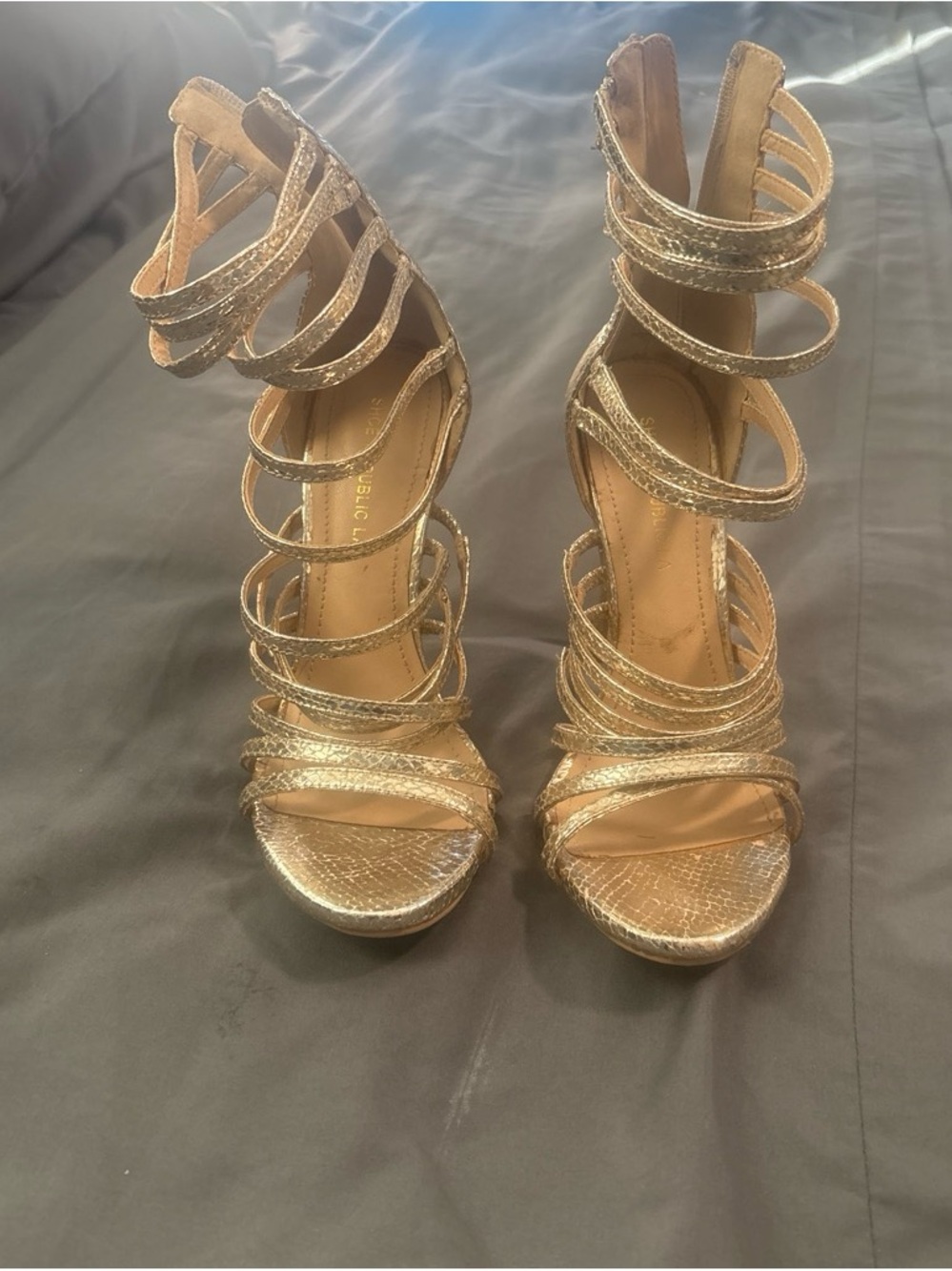 Gold Strappy High Heel Sandals - Women